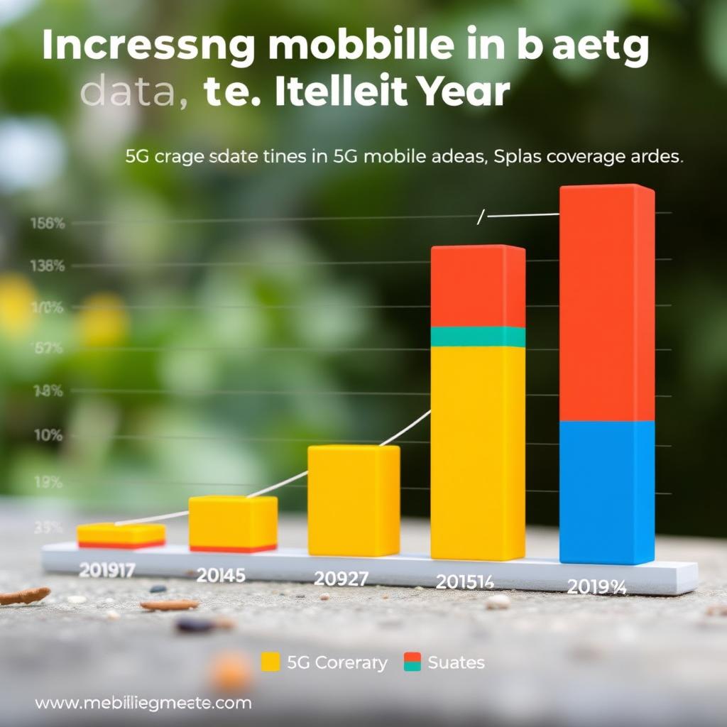 Colorful bar chart showing increasing mobile data usage trends over the past year, with distinct spikes in 5G coverage areas highlighting the correlation between network speed and consumption