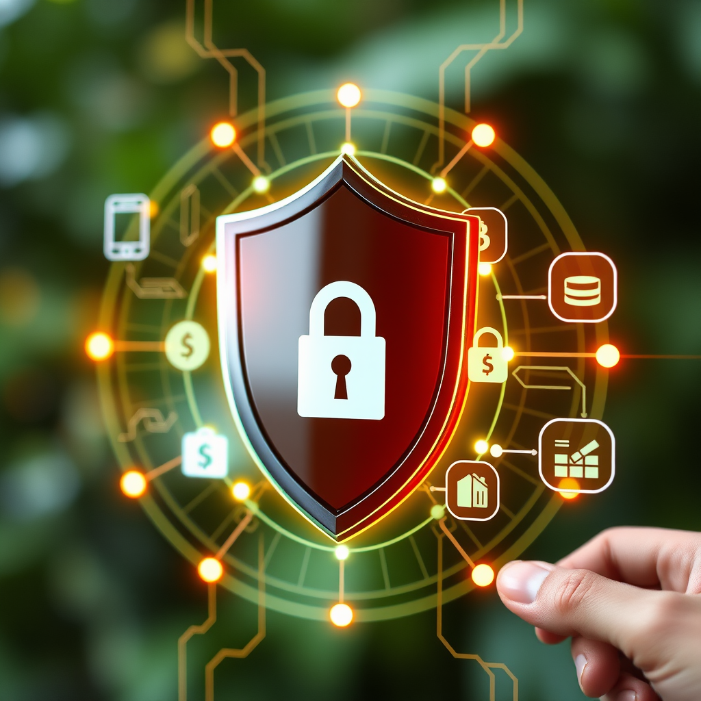 Digital security shield with encryption symbols and mobile phone icons representing enhanced mobile payment security protocols